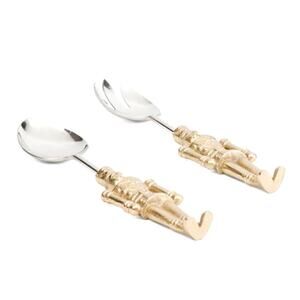 2pc NUTCRACKER Salad Servers 12.5in Gold Christmas Holiday Hosting New